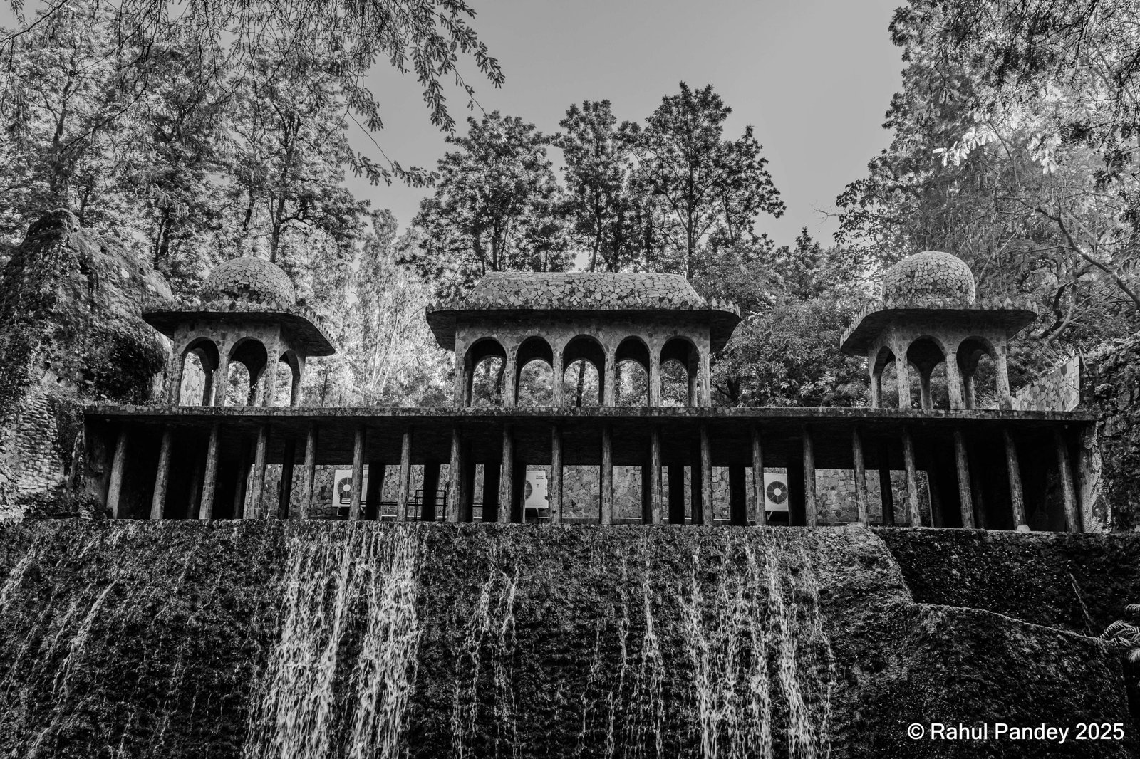 Chandigarh Rock Garden Waterfall monochrome
