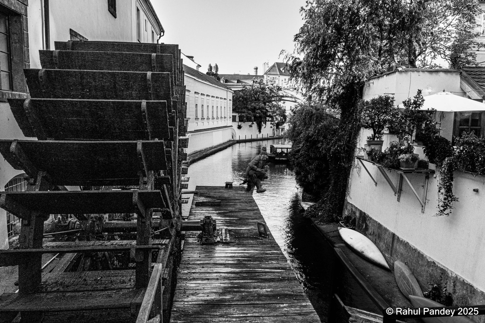 Water Mill Čertovka Canal near Lennon Wall in Prague